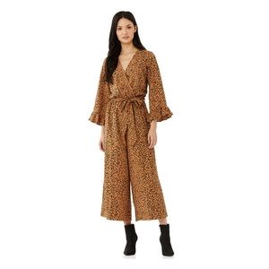 Scoop Women's Tie Front Jumpsuit with Ruffle Long Sleeves - S